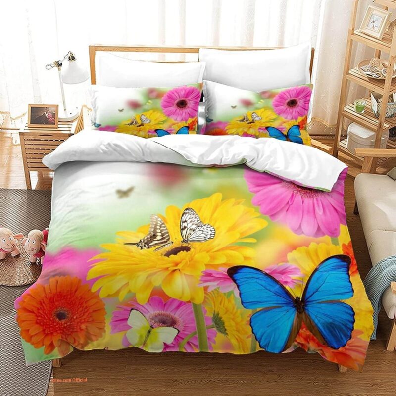 Colorful Floral Butterfly Bedding Set. Smooth And Durable