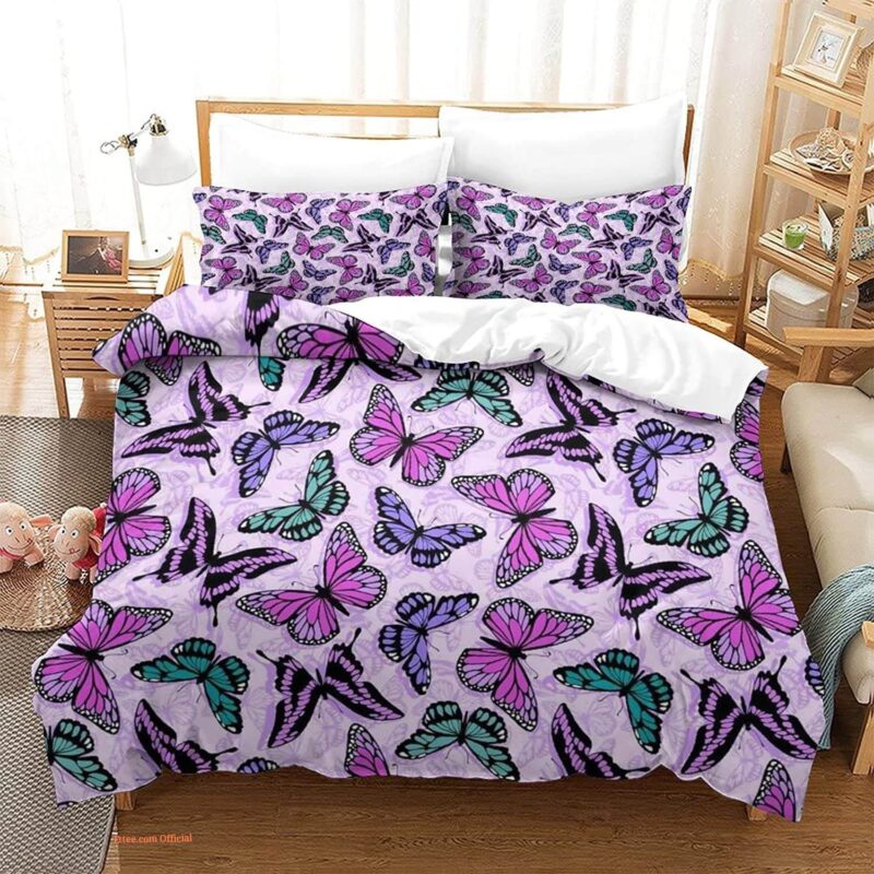 Purple Butterfly Girls Teen Kids Quilted Bedspread Quilt Bedding Set