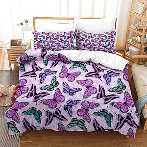 Purple Butterfly Girls Teen Kids Quilted Bedspread Quilt Bedding Set - King - Ettee
