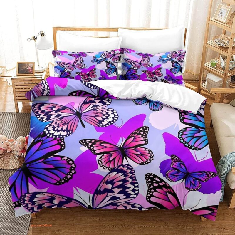 Purple Butterfly Quilt Set Bedding Set