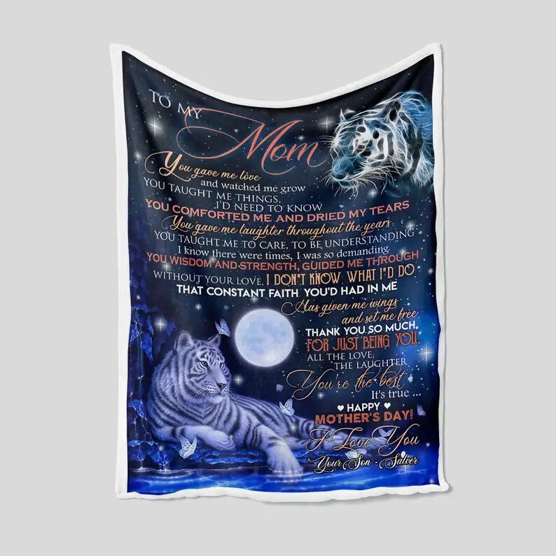 To My Mom Blanket Tiger Moon Butterfly Quilt Blanket