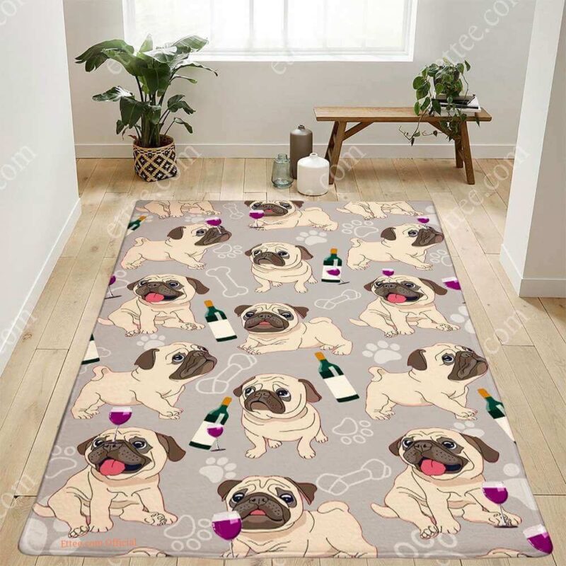 Pug Drinking Wine Rug. Unique Decor Gift For Dog Lovers