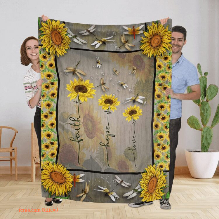 Dragonfly Sunflower Fleece Quilt Blanket Love Heartbeat Dragonflies Sunflower For Mom
