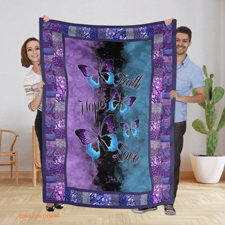Purple Butterflies Fleece Quilt Blanket. Foldable And Compact