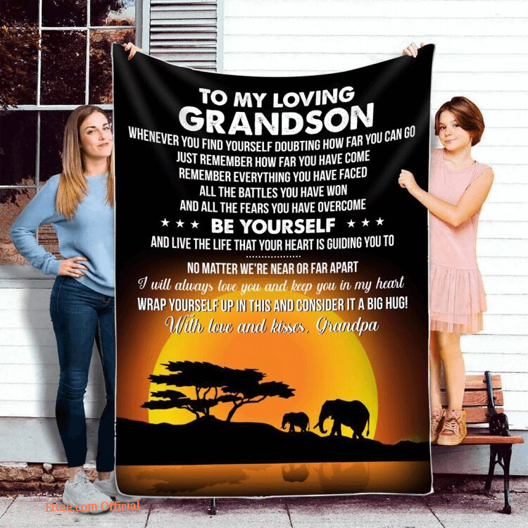 Fleece Quilt Blanket From Grandma Grandpa To My Loving Grandson. Foldable And Compact