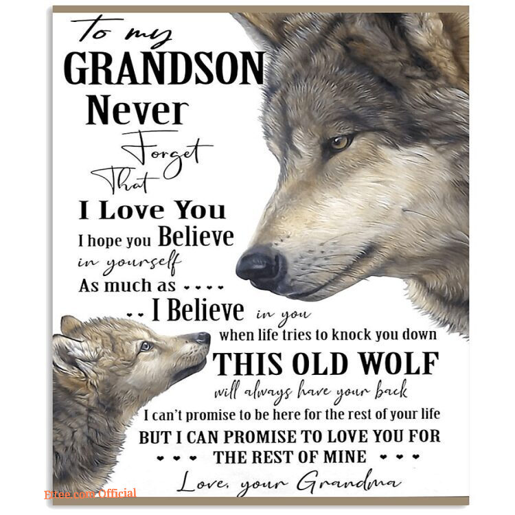 To My Grandson Never Forget Your Grandma Wolf Quilt Blanket