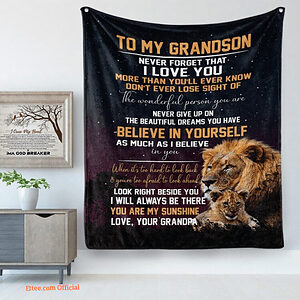 Lion Fleece Throw  To My Grandson From Grandpa Blanket Grandson Gifts - Super King - Ettee