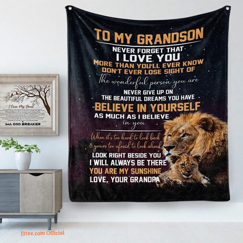 Lion Fleece Throw  To My Grandson From Grandpa Blanket Grandson Gifts - Super King - Ettee