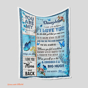 To My Daughter Blanket Blue Butterfly Quilt Blanket. Foldable And Compact - Super King - Ettee
