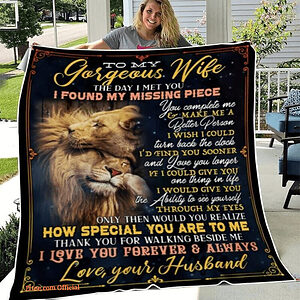 To My Gorgeous Wife From Husband Lion Love Fleece Blanket Gift Birthday For Wife - Super King - Ettee
