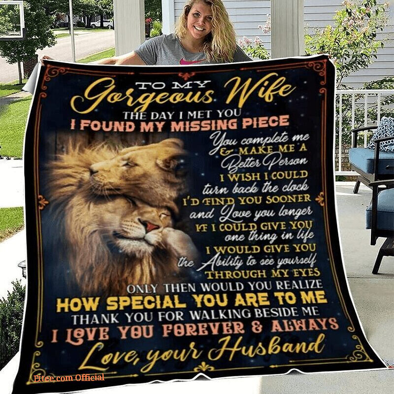 To My Gorgeous Wife From Husband Lion Love Fleece Blanket Gift Birthday For Wife - Super King - Ettee