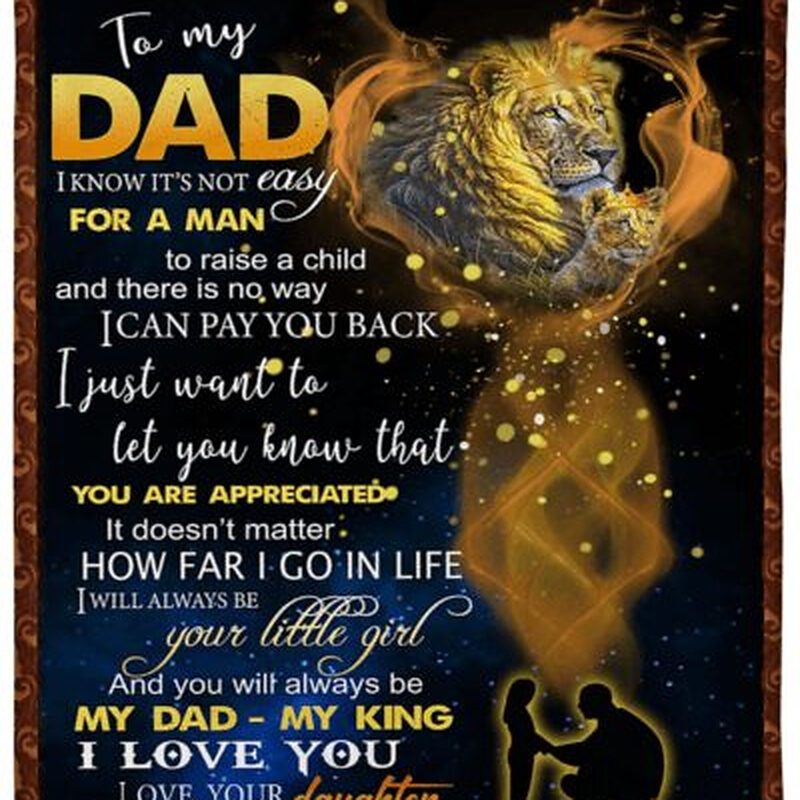 To My Dad I Love You Lions Crown Gift From Daughter Quilt, Fleece Blanket1 - Super King - Ettee