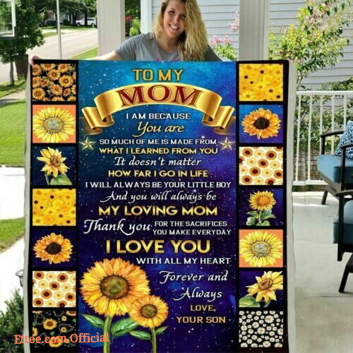 To My Mom From Son Mother's Day Gifts Quilt, Fleece Blanket Birthday Sunflowers
