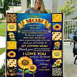 To My Mom From Son Mother's Day Gifts Quilt, Fleece Blanket Birthday Sunflowers - Super King - Ettee