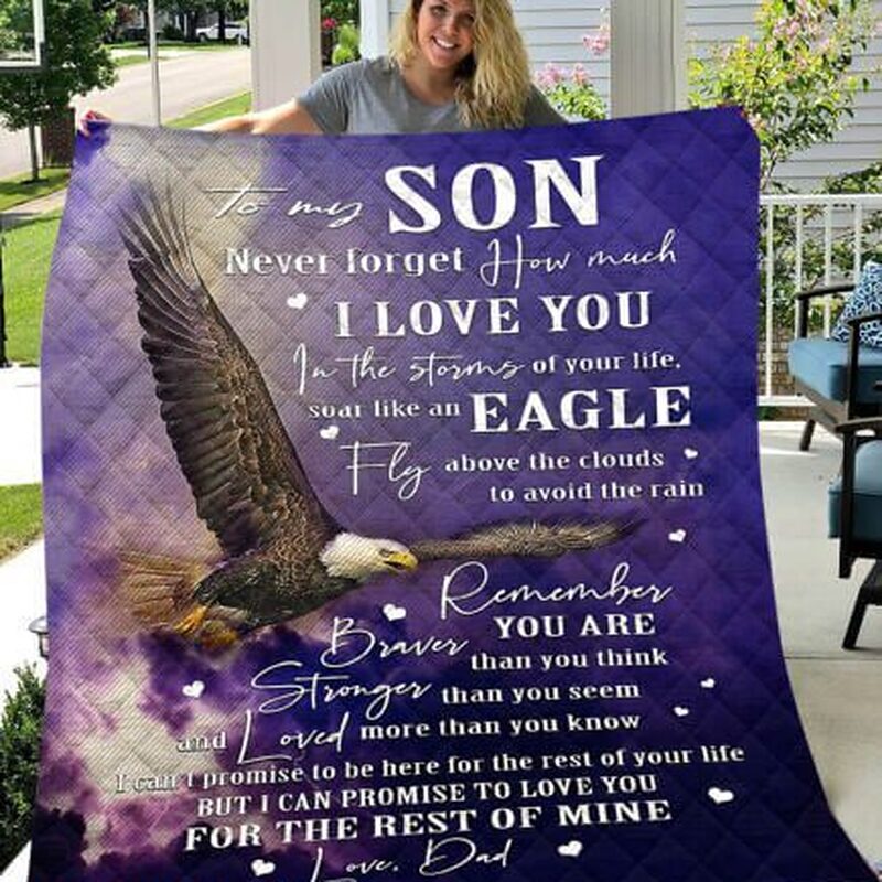 To My Son Blanket For Little Boy From Dad Eagle Quilt, Fleece Blanket Xmas Gift - Super King - Ettee