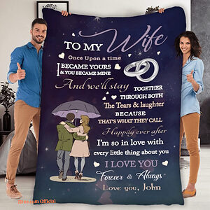 3D - Gift For Couple Fleece Quilt Blanket To My Wife Forever. Foldable And Compact - Super King - Ettee