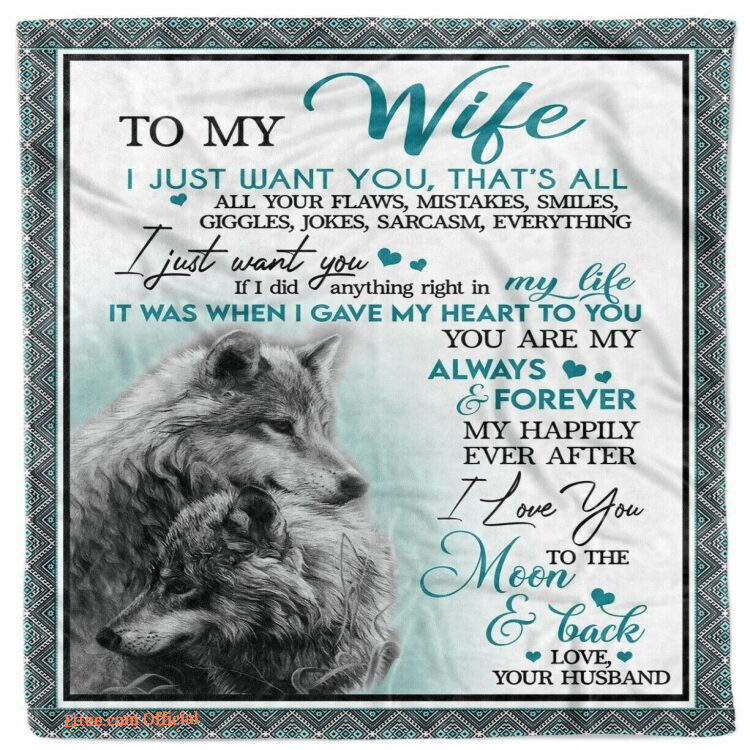 To My Wife Blanket Gift From Husband Fleece Couple Wolf Love Blanket