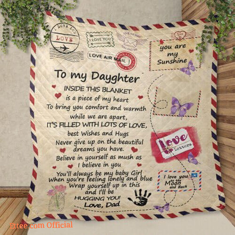 To My Daughter Love From Dad Hugging You Gift Quilt Fleece Blanket - Super King - Ettee
