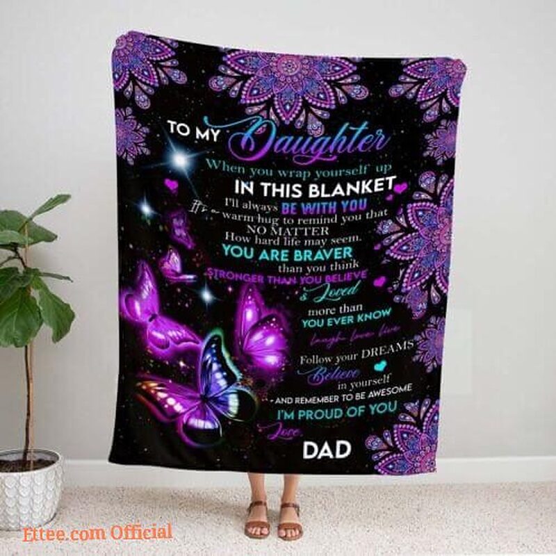 To My Daughter I Am Proud Of You Love From Dad Gift For Her Quilt Fleece Blanket - Super King - Ettee