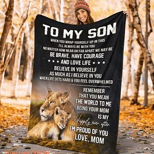 To My Son Lion Fleece Blanket Funny Birthday Xmas Gift From Mom For Son - Super King - Ettee