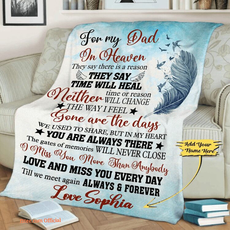 Memorial Blanket For Dad Father Customized Name Quilt Blanket. Foldable And Compact