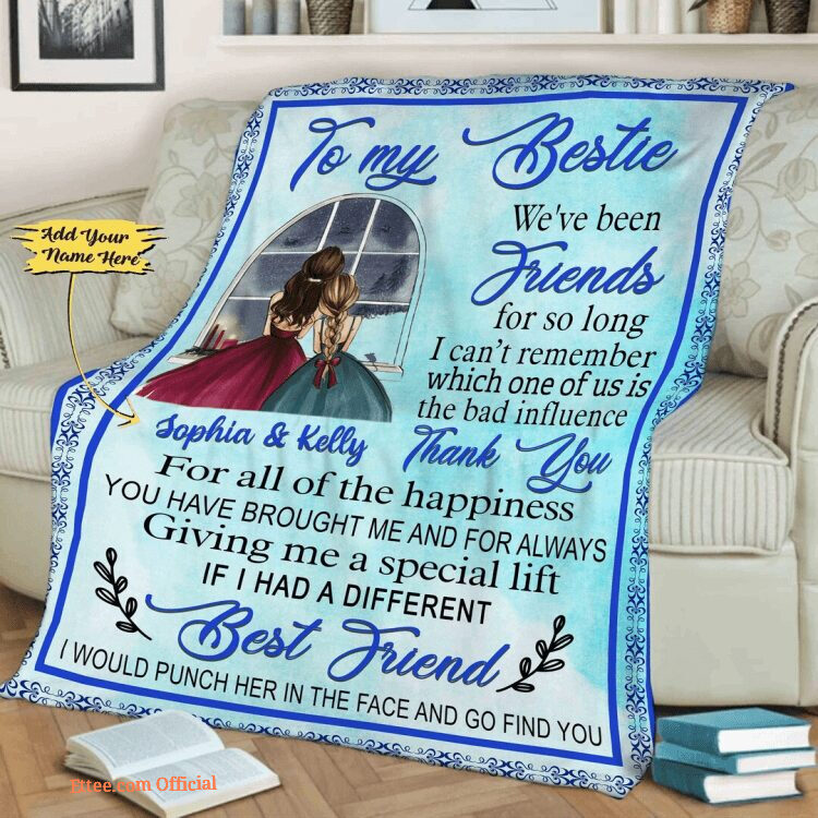 To My Bestie Thank You For All The Happiness Customized Quilt Blanket