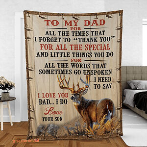 To My Dad Love Your Son Deer 3d Fleece Photo Blanket Fathers Day - Super King - Ettee