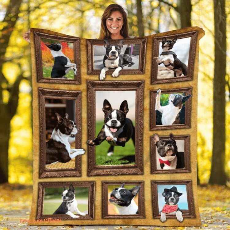 3D Boston Terrier Dog Fleece Quilt Blanket Gift For Dog Lover. Foldable And Compact