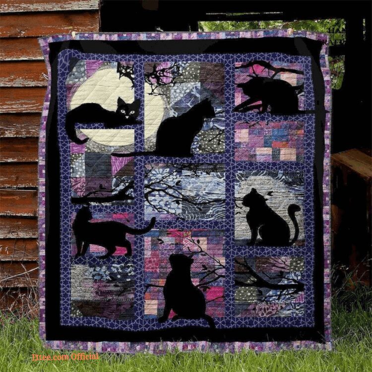 Black Cat Silhouette At Night Branch Fullmoon Lover Quilt Blanket