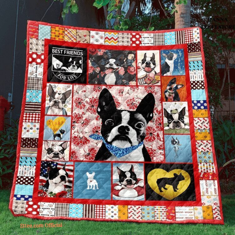 Boston Terrier Best Friend Life Pet Dog Lover Quilt Blanket. Foldable And Compact