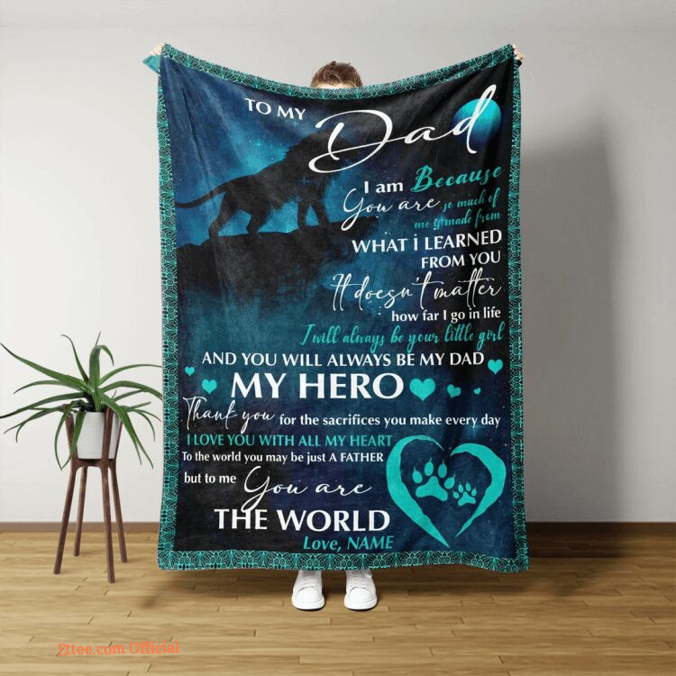 To My Dad Blanket Personalized Lion Quilt Blanket Father. Foldable And Compact
