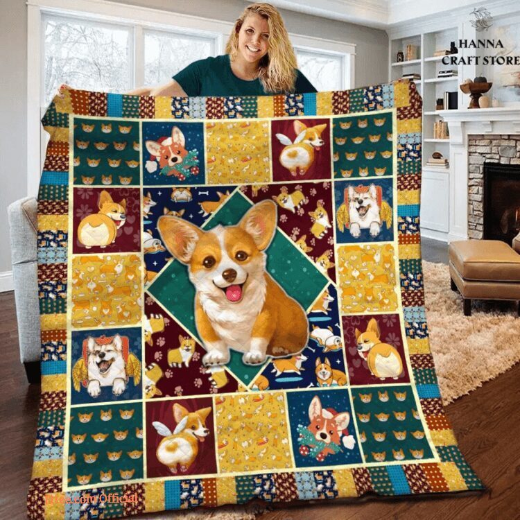Cute Corgi Animation Pet Dog Lover Kid Baby Quilt Blanket. Foldable And Compact