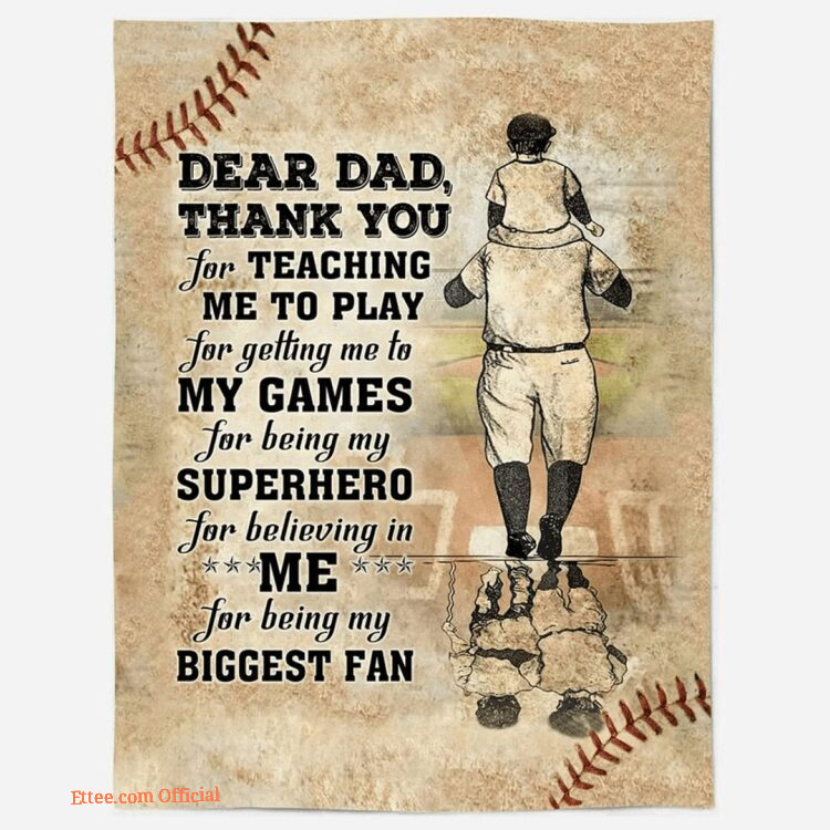 Baseball Dear Dad Thank You For Teaching Me Blanket Birthday Gift For Dad