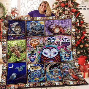 Hippie Owl Wild Animal Cute Nature Lovers Quilt Blanket. Foldable And Compact - Super King - Ettee