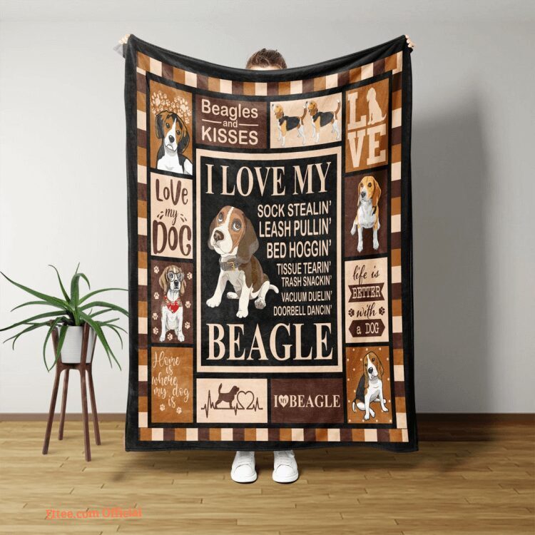 I Love My Beagle Blanket Beagle Quilt Blanket Dog Lover. Foldable And Compact