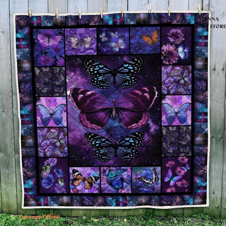 Purple Collection Butterfly Flower Animal Nature Lover Vintage Quilt Blanket