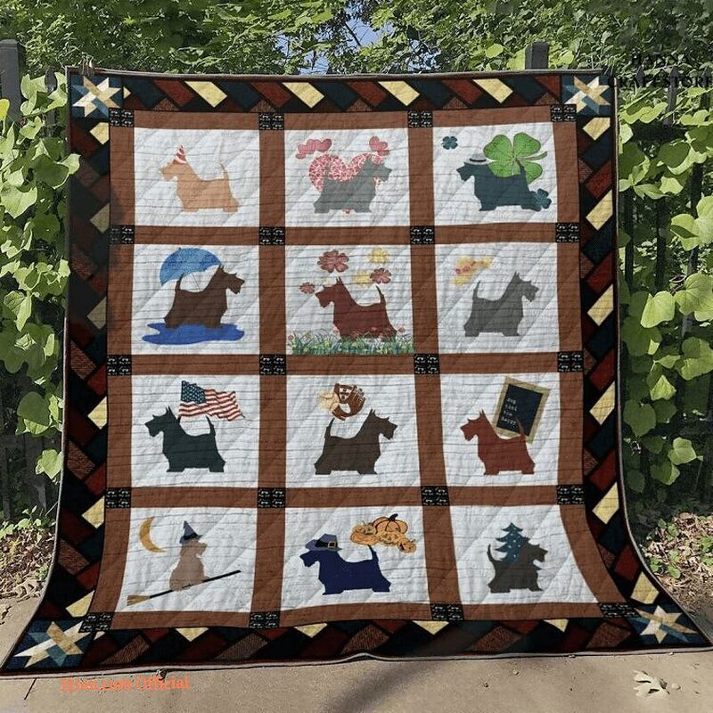 Scottish Terrier Cosplay Witch Pumpkin Pet Dog Lover Quilt Blanket - Super King - Ettee