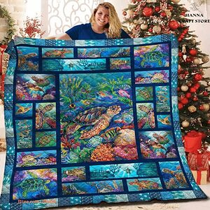 Sea Turtle Animal Lovers Coral Fish Ocean Creature Summer Quilt Blanket - Super King - Ettee