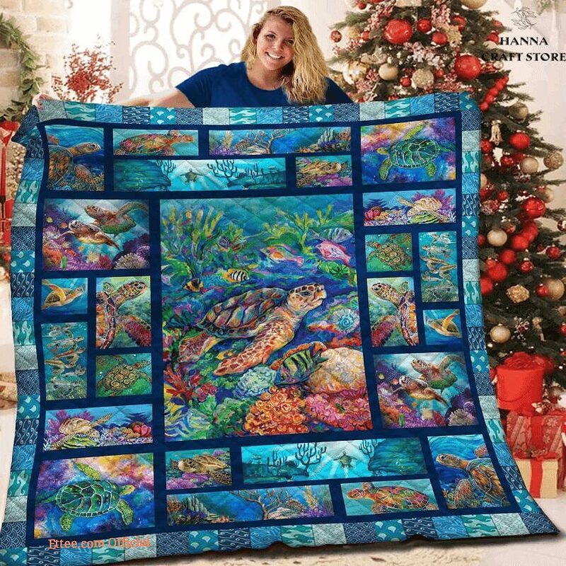 Sea Turtle Animal Lovers Coral Fish Ocean Creature Summer Quilt Blanket - Super King - Ettee