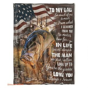 To My Dad Love Fishing Fish Print Blanket For Dadday American Fishing Lovers Blanket Fisherman Blanket American Flag Fish Blanket - Super King - Ettee
