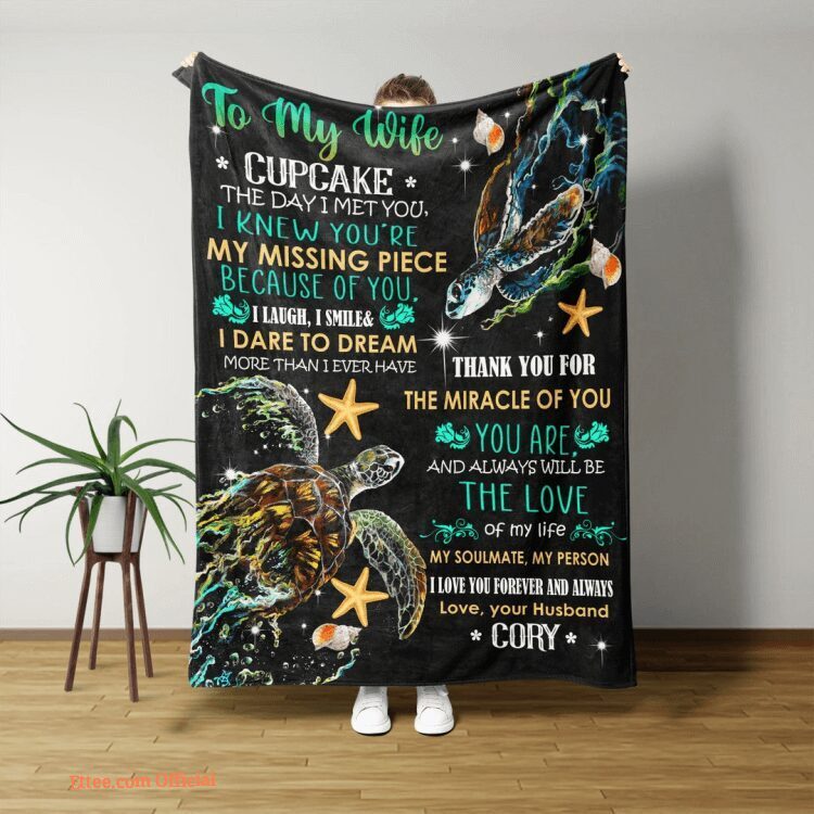 Valentine To My Wife Sea Turtle Quilt Blanket. Lightweight And Smooth Comfort
