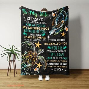 Valentine To My Wife Sea Turtle Quilt Blanket. Lightweight And Smooth Comfort - Super King - Ettee