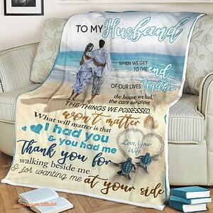 Valentine's Day Sea Turtle Blanket To My Husband. Foldable And Compact - Super King - Ettee