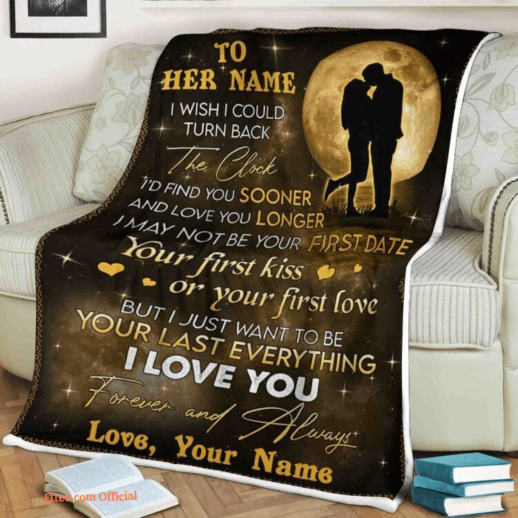 Valentine's Moon Customized Name Quilt Blanket. Foldable And Compact