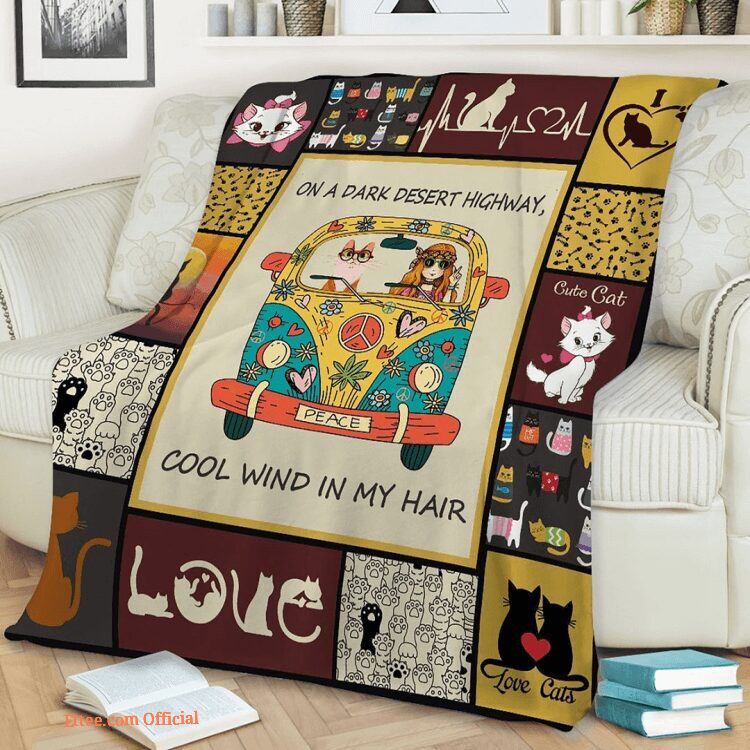 Cat And Girl Quilt Blanket On A Dark Desert Highway Cool Wind In My Hair