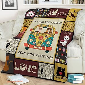 Cat And Girl Quilt Blanket On A Dark Desert Highway Cool Wind In My Hair - Super King - Ettee
