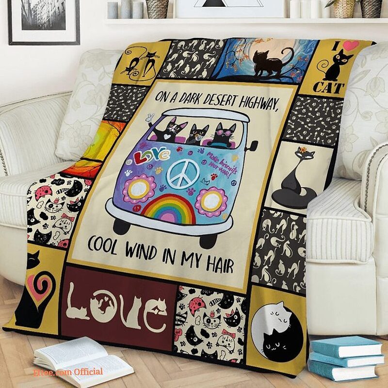 Cat Black Quilt Blanket On A Dark Desert Highway Cool Wind In My Hair - Super King - Ettee
