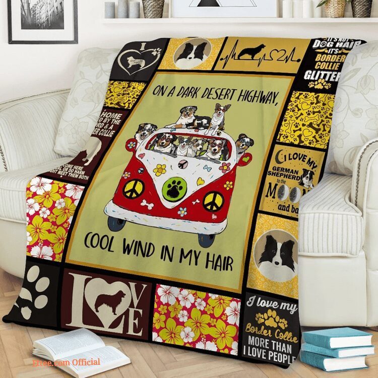 Dog Border Collie Quilt Blanket On A Dark Desert Highway Cool Wind In My Hair
