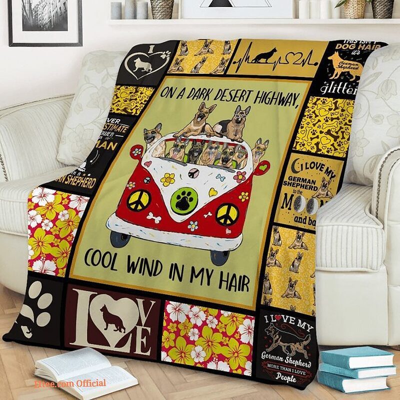 Dog German Shepherd Quilt Blanket On A Dark Desert Highway Cool Wind In My Hair - Super King - Ettee