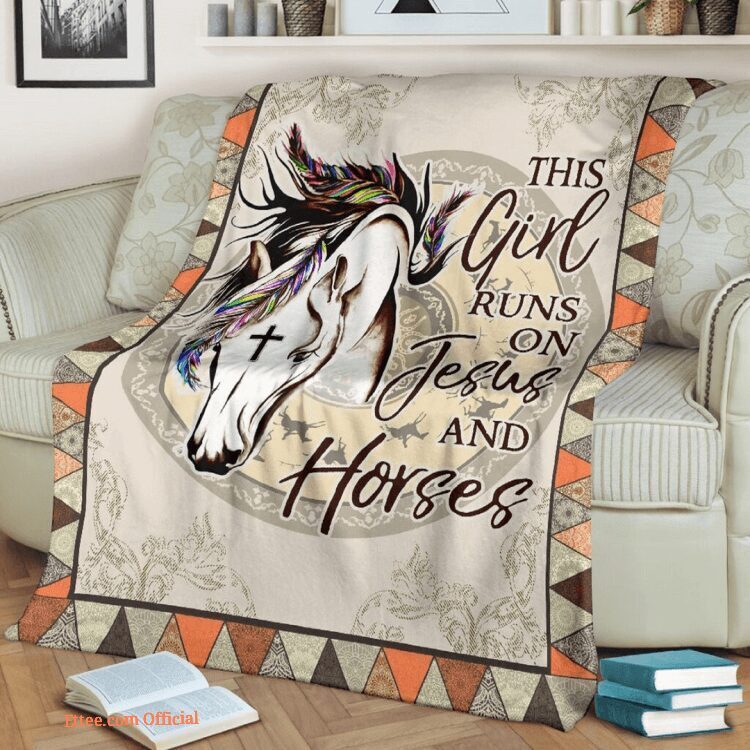 Horses Quilt Blanket This Girl Runs On Jesus And Horses. Foldable And Compact